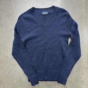 Jockey Sweater Youth Medium Navy Blue V Neck Knit Pullover Long Sleeve